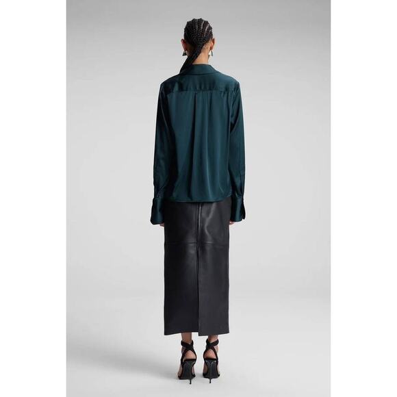 ALC Kass LS Silk Blend Blouse in Forest Green 8 - Picture 4 of 4